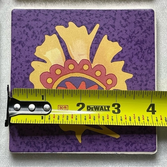 Vintage Clay Ceramic Tile Coasters Set of 4 Floral Motif - Picture 7 of 11